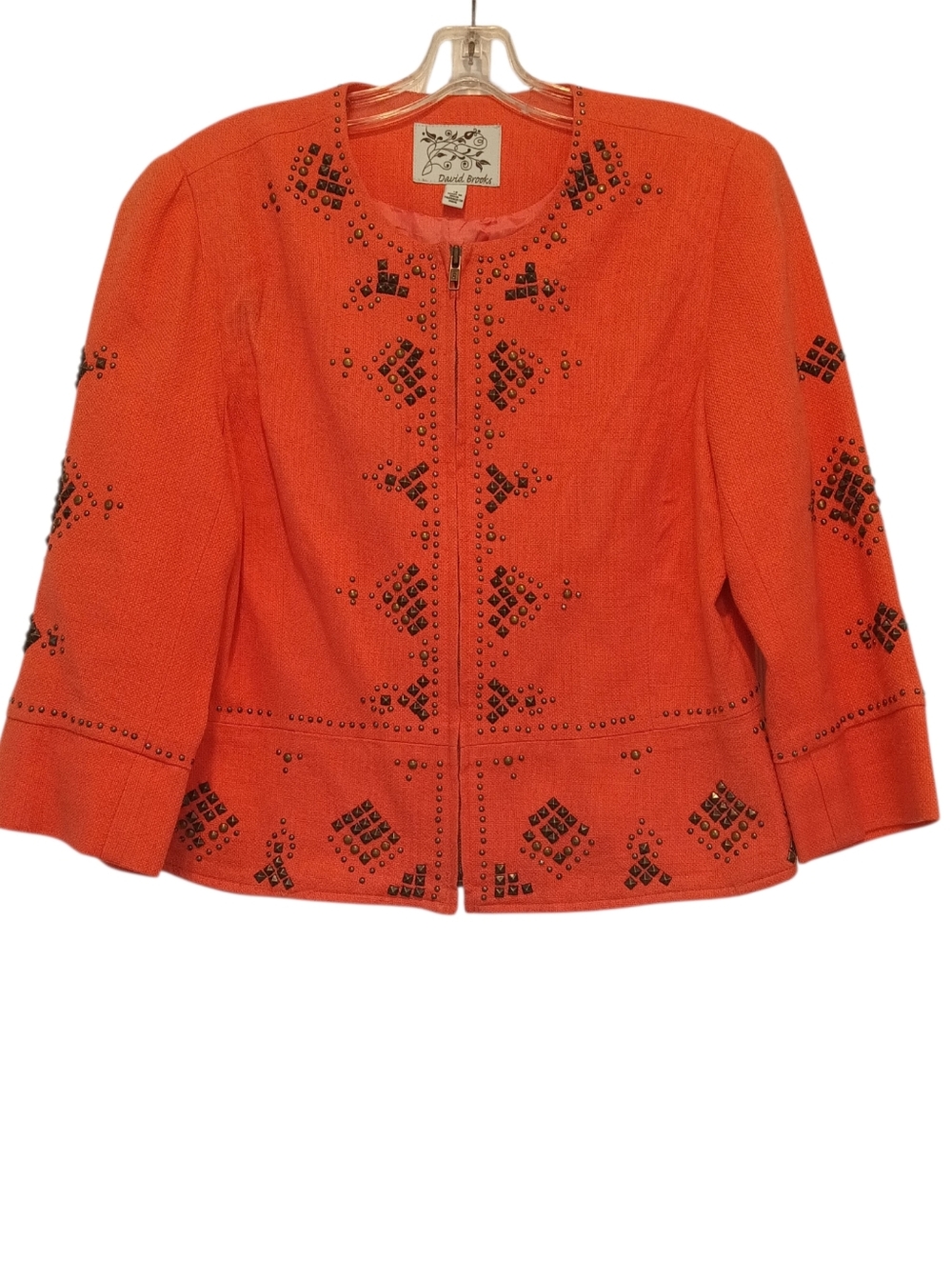 David Brooks Zip Front Orange Blazer With Metal Stud Decoration Size 12